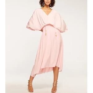 Ramy Brook Harmonie Dress Candy Pink Elegant Midi Pleated Batwing Sleeve size S